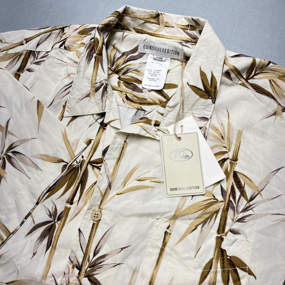 Quiksilver Edition Mens Bamboo Ridge Rayon Shirt XL Cream Tan Tropical NWT